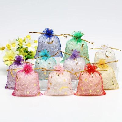 100PCS Stars & Moon Design Organza Sheer Gauze Element Jewelry Bags Tulle Fabric Wedding Gift Bags Sachet OrganzaGift Bag