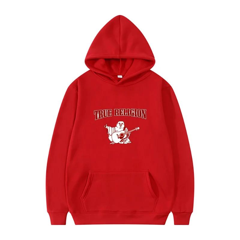

Осінньо-зимовий жіночий повсякденний світшот унісекс True Religion Letter Print Streetwear Толстовка з капюшоном Пуловер Harajuku Top XXL червоний