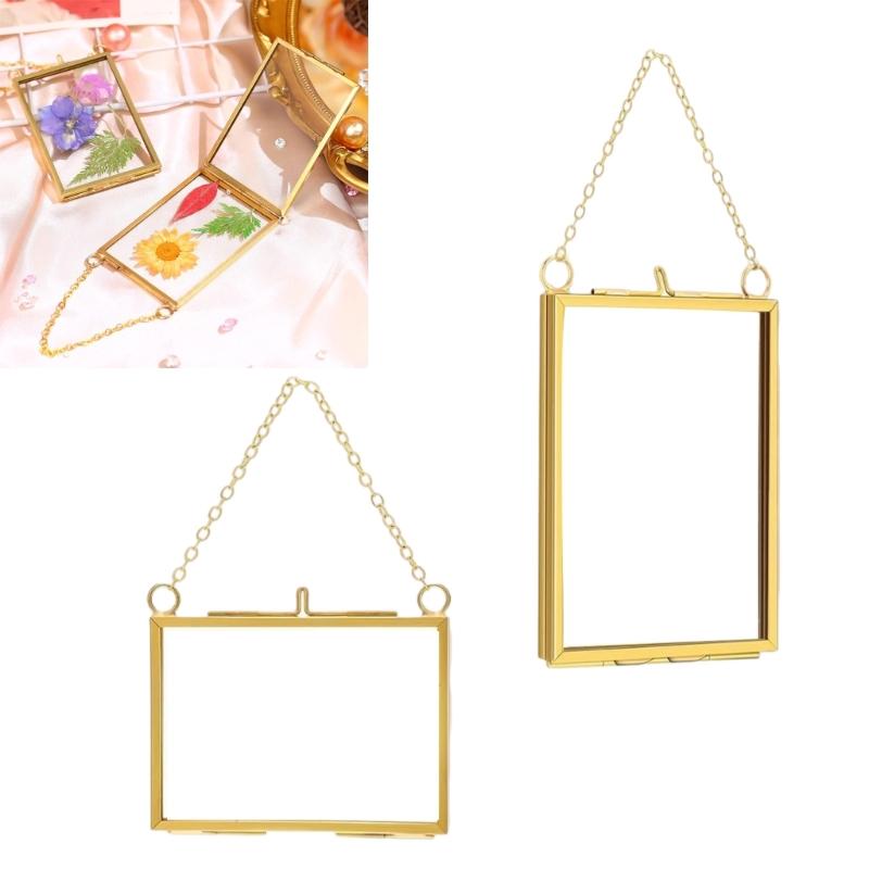2Pcs Square Metal Glass Photo Frame Wall Hanging Natural Dried Flower Holder Display Frame For Living Room Decoration