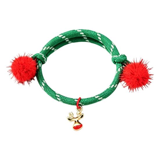 Charming Christmas Stocking Stuffer Bracelets, Red Green String Bracelet, Adjustable Rope Bracelet with Holiday Party Jewelry Charm And Tinsel