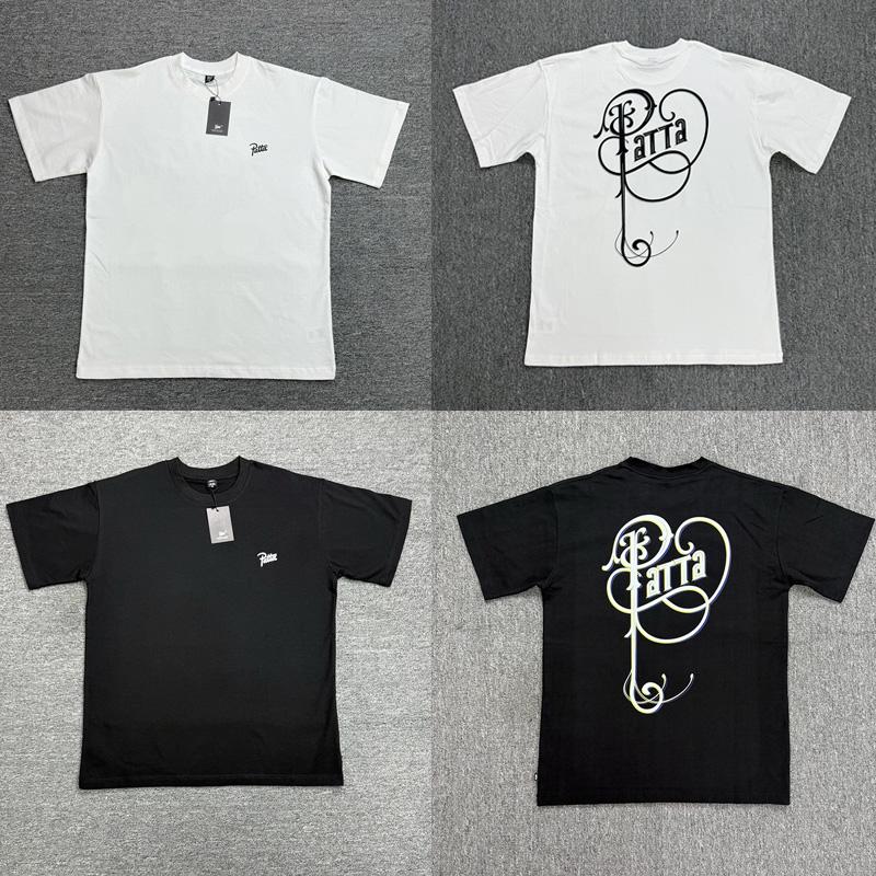 2026 Summer Vineletter Logo Print Patta Tshirt Unisex Unisex Casual Fashion Black White T Shirt Summer Loose Tee Top With Tag