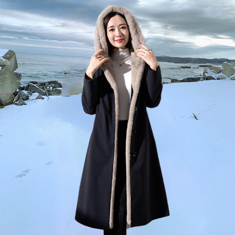 Wear Imitation Mink Liner Fur Coat on Both Sides Women's Long Autumn and Winter Coat Parker Suit Women