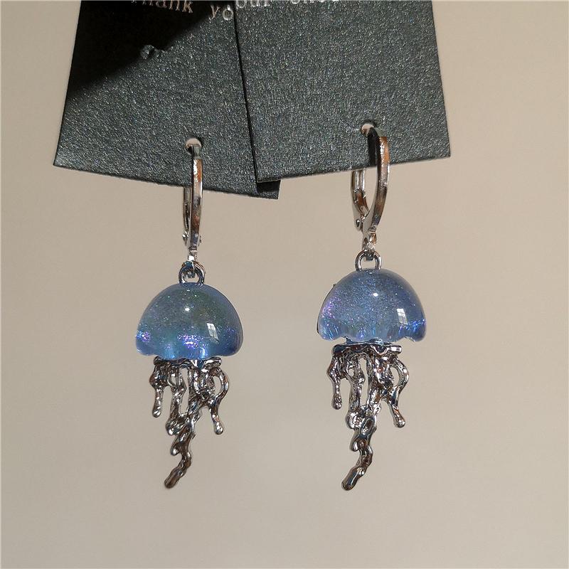 Cute Blue Jellyfish Ocean Pendant Earrings For Women Girls Unique Aesthetic Charm 2000s Harajuku EMO Vintage Jewelry Accessories