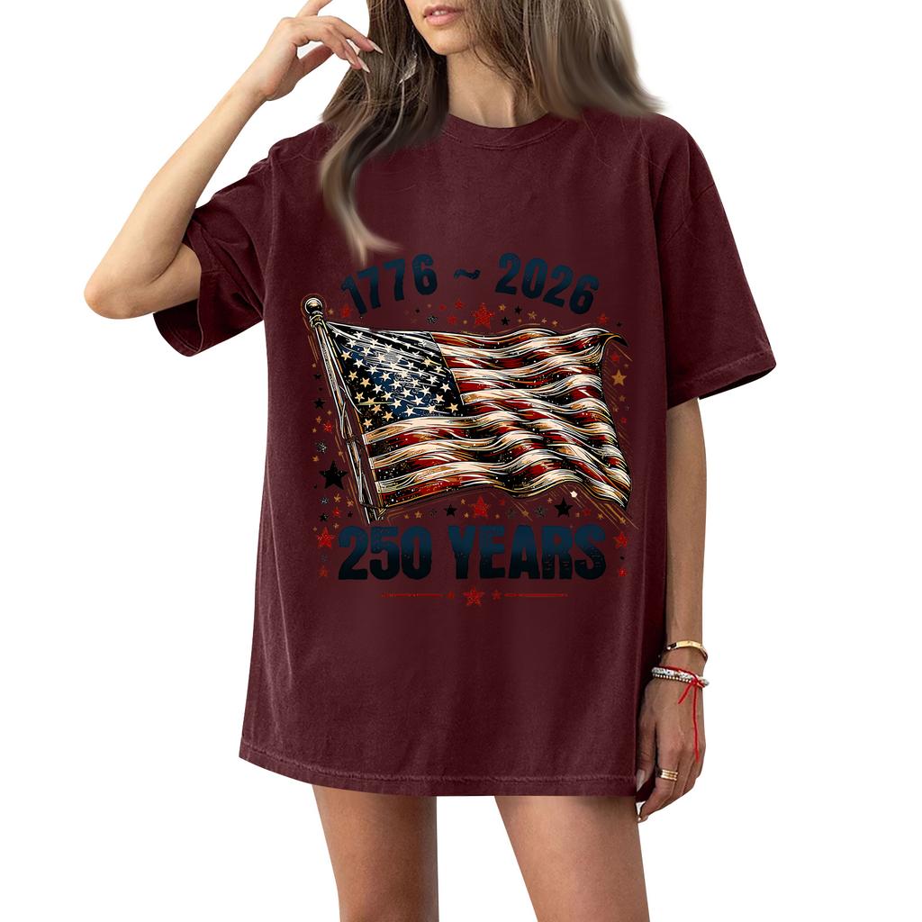 Women's Fashionable Casual Short-Sleeve Neck Printed T-Shirt for the 250th Anniversary of the Founding of the United States