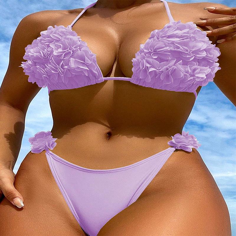

Европейский и американский однотонный купальник-бикини на шнуровке 2025 - Женский пляжный купальник с лепестками Medium фиолетовый