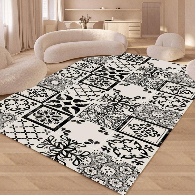 Retro French Plaid Carpet for Living Room Modern Simple Kitchen Bathroom Doormats Easy To Clean Floor Mat Home Sofa Bedroom Rugs