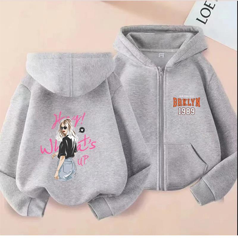2025 New Autumn/Winter Zipper Children's Hoodie, Fashionable and Versatile Cartoon Printed Girls' Hoodie