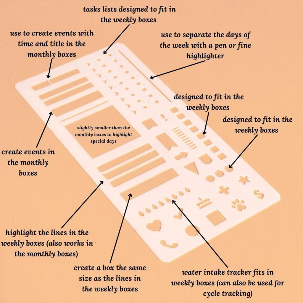 Planner Stencil Set Coil-bound Notebook Stencil Handmade Flexible Template Set for Diy Scrapbooking Journaling with Dot Grid