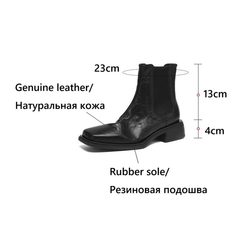 Fashion NEW Autumn Women Boots Genuine Leather Shoes for Women Square Toe Chunky Heel Shoes Slip-on Modern Boots Concise Daily Shoes