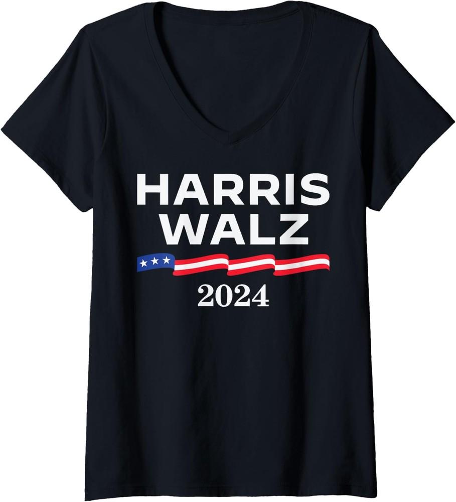 

Kamala Harris Tim Walz Waltz Politic Design Ladies V-Neck Tshirt Unisex T-Shirt XXXL