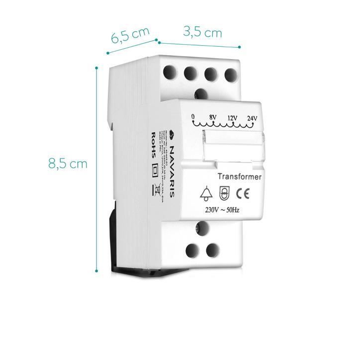Navaris Doorbell Transformer - Transformer 220v 240v To 8v 12v 24v - Installation In Circuit Breaker with Din Rail - for S