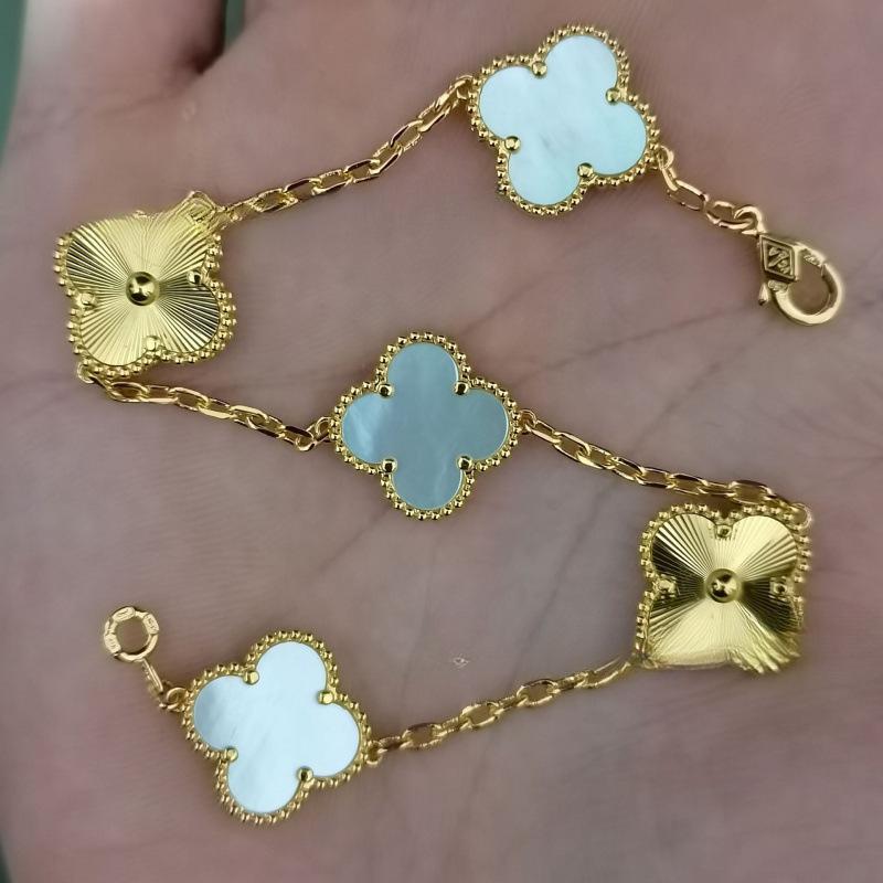 Exquisite Four-leaf Clover Bracelet for Women Five-flower Bracelet Double-sided Natural White Mother-of-pearl and Carnelian Bracelet