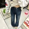 Women's 2024 Dark Blue Slimming Fleece-Lined Flared Jeans - Autumn/Winter Style, Comfortable Fit