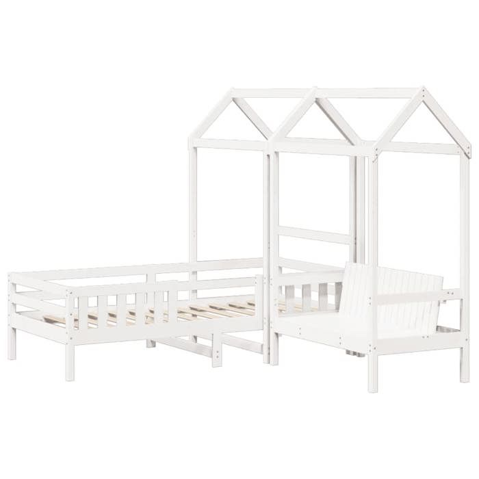 VidaXL Ensemble de lit et de banc avec toit 75x190 cm bois massif pin, meuble de chambre à coucher, sommier, cadre de lit en 3282184
