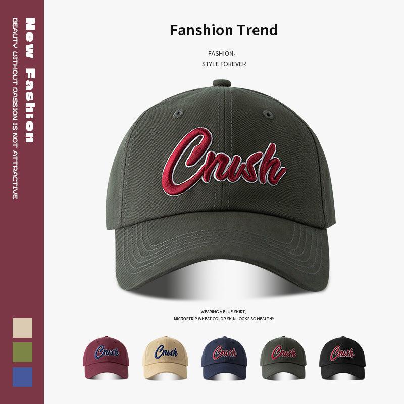 Spring and summer letter baseball cap for women, fashionable burgundy curved brim trendy brand, face-slimming men's duckbill baseball cap
