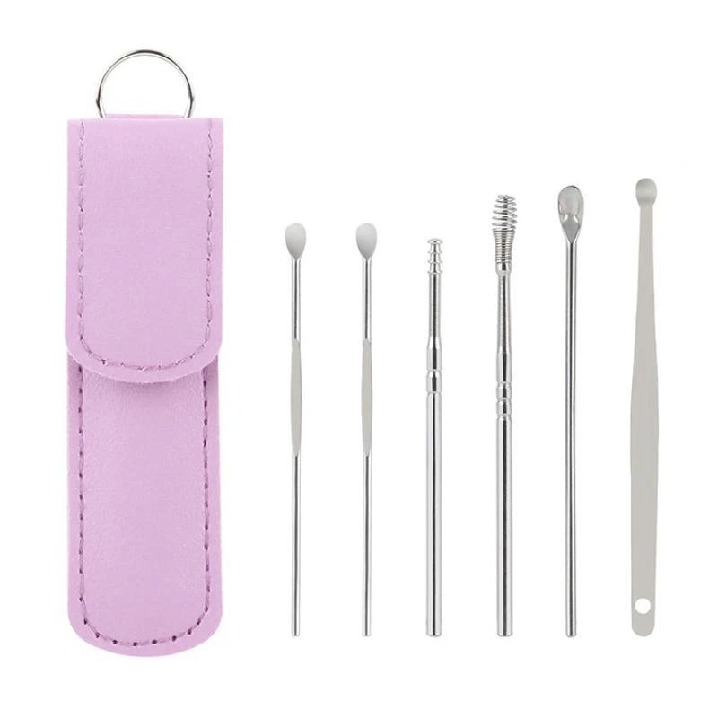 6Pcs Portable Stainless Steel Ear Cleaner Kit Durable Ear Spoons for Safe Earwax Cleaning Removal