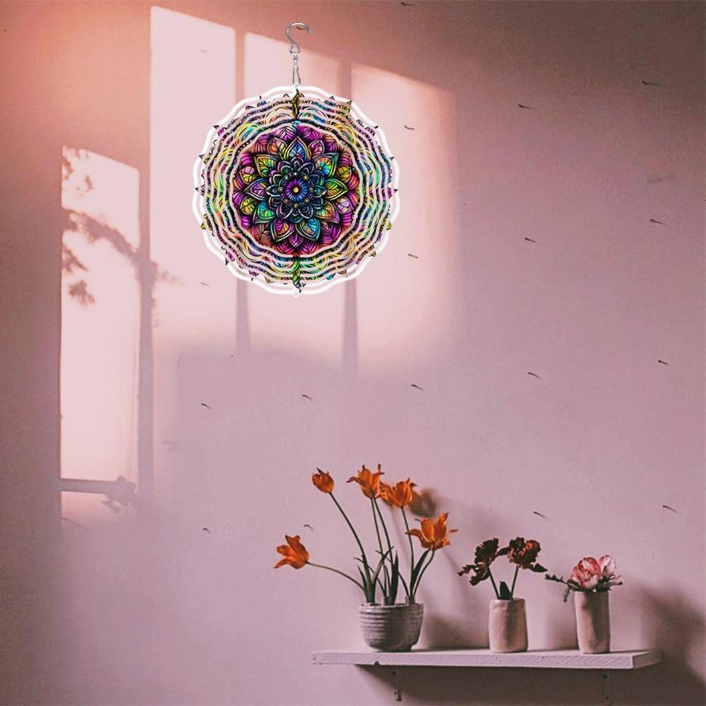 Indian Mandala Pattern Metal Wind Chime for Outdoor Garden Balcony Decoration 2D Printed Hanging Ornament No Batteries Needed Ideal Gift