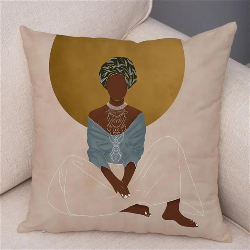 Geometric Pattern Fashion Women Sofa Car Home Decor Cushion Cover Black African Girl Pillowcase