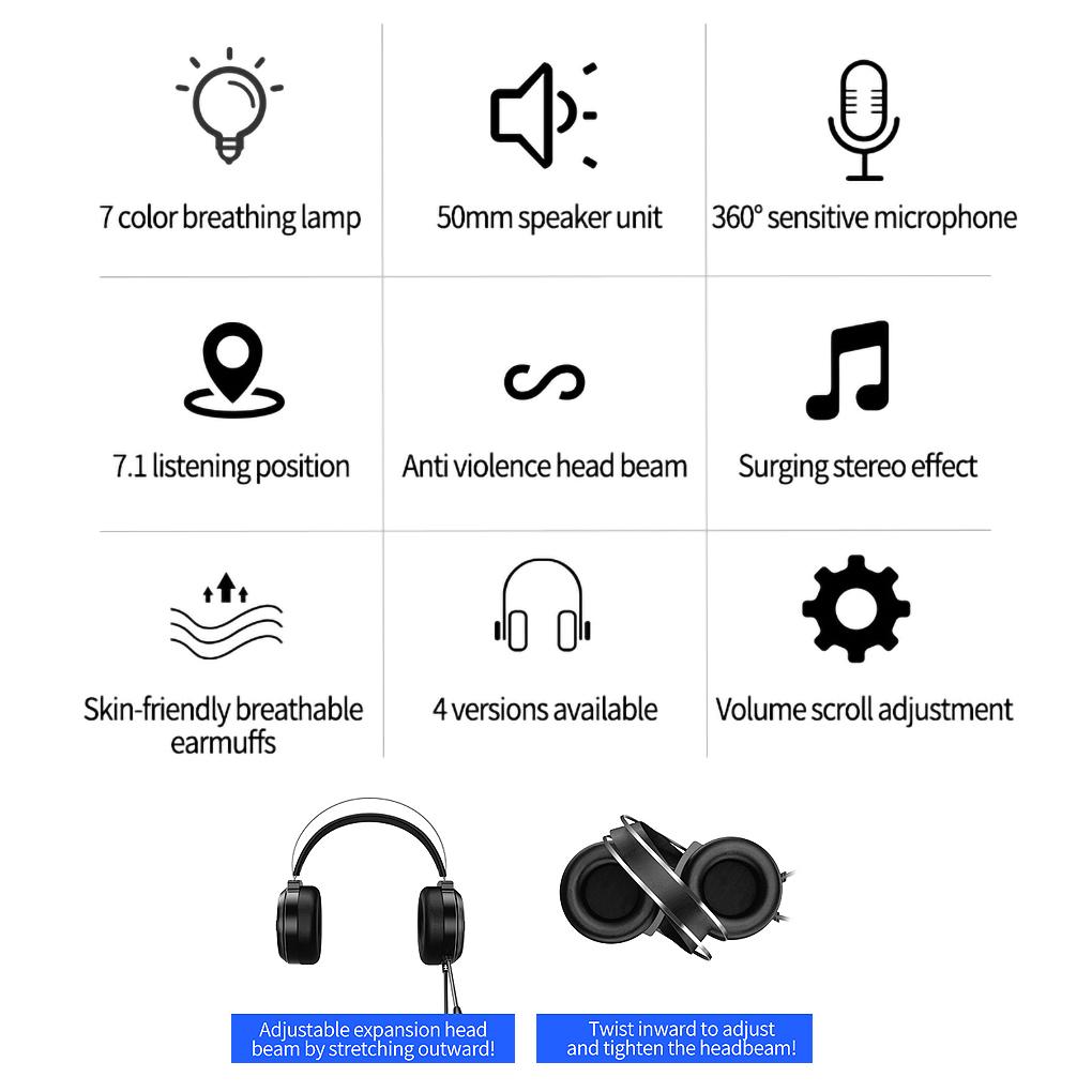 Game Headphone Wired 3.5mm USB Headphone Noise Reduction Portable Headset with Microphone