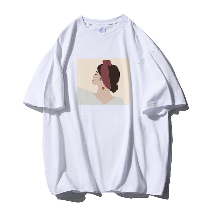 Shellsuning Oversized Casual O-neck Printed T-shirt dla kobiet 2023 Lato Proste All-match Dziewczyny Koszulki 100% Bawełna Miękki Top Podstawowe Harajuku Pary Topy