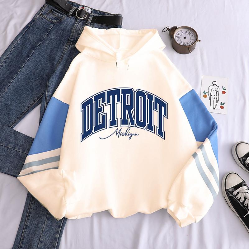American Retro DETROIT Letter Print Hoodies For Men Women Harajuku Pullover Clothes Hip Hop Y2k Long Sleeve Pullover Sweatshirts