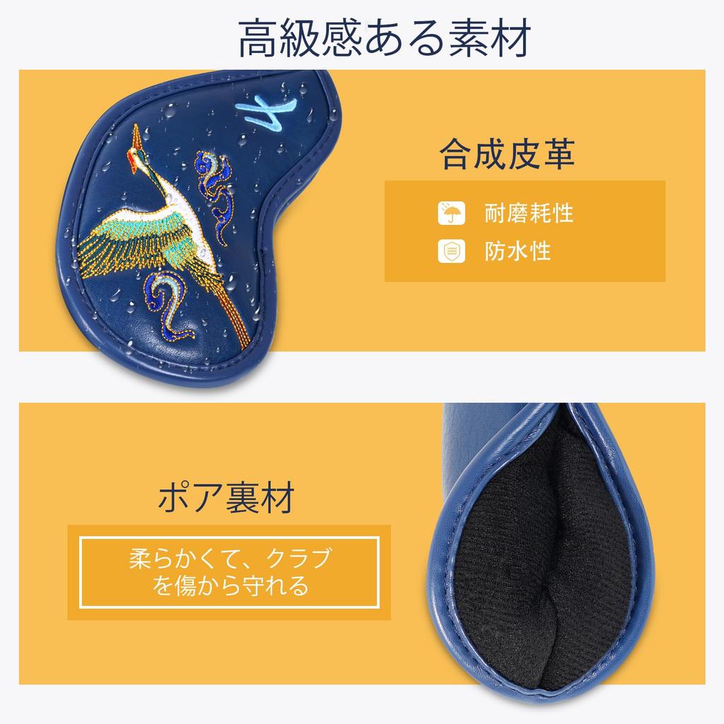 Kryt na golfové železo, magnetický kryt na wedge, sada krytů na hlavu hole, 10 ks(4-9,P,A,S,X) Modrá syntetická kůže Tsuru