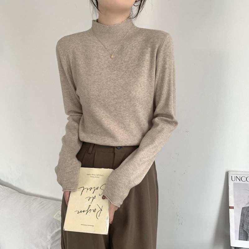 Versatile Semi-turtleneck Inner Top Women's Spring Simple Casual Long-sleeved High-end Knitted Base Layer
