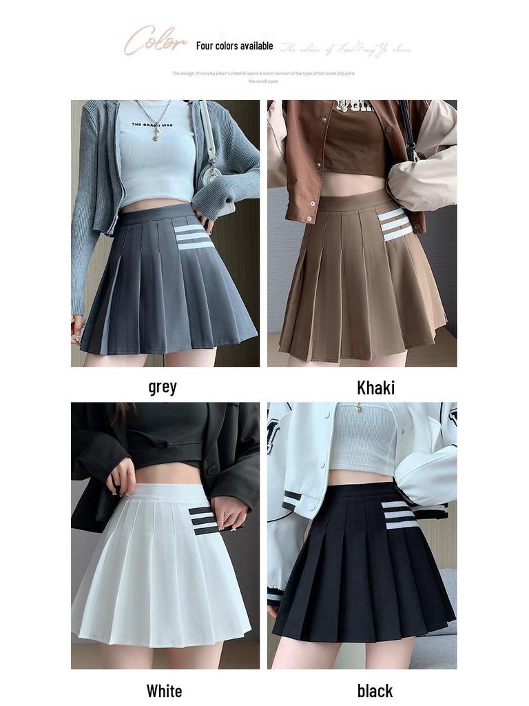 Women's Summer High Waist Pleated Mini Skirt - Striped A-Line College Style