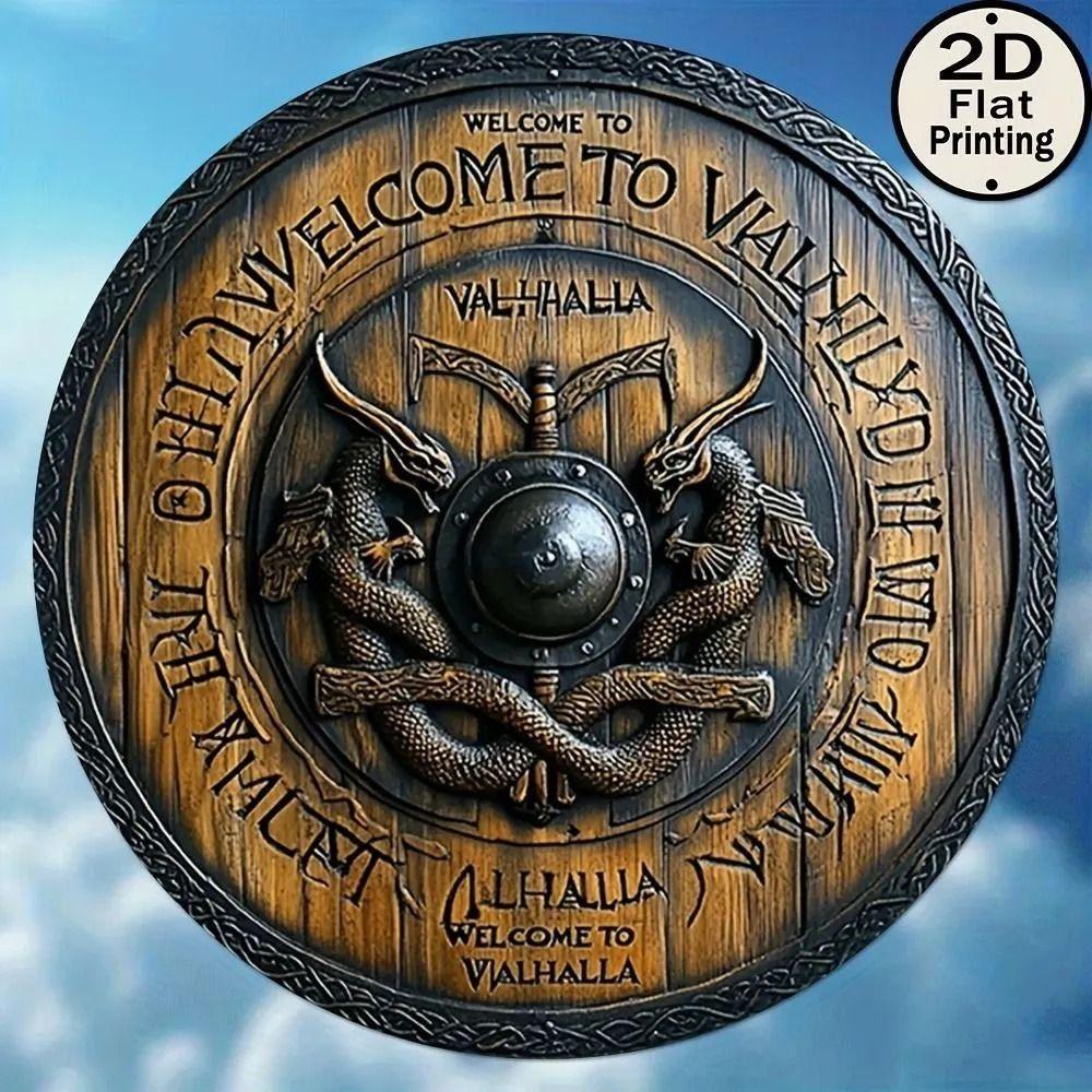 Round Metal Poster, Retro Embossed Viking Shields, Home & Garage Decor