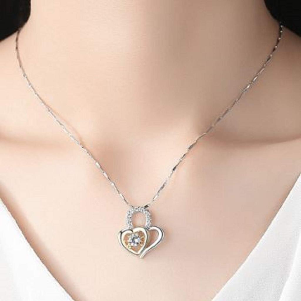 [Christmas Fair] Lovamor Women's Necklace, Dangle Diamond Heart, GoldSilver (Gold)