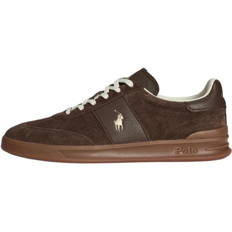 Polo Ralph Lauren Heritage Area Leather Round Toe Lace-Up Low-Top Sneakers Men Sneakers Brown 809973707001