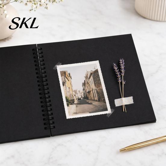 Family Photo Album Album, 6 Inch Cardboard with Black Paper Pages for DIY Memory Handmade Scrapbook Keeping, Portable Vintage Travel Celebrations,