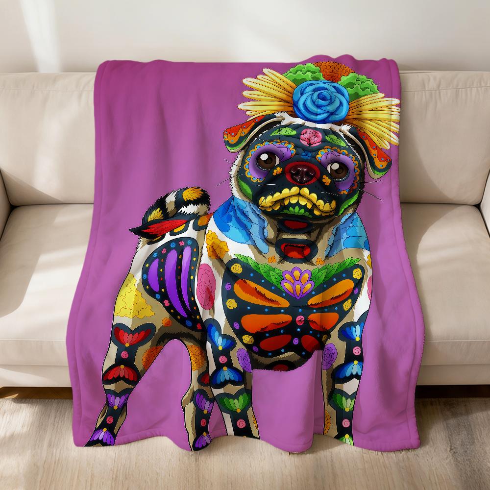 fashion Day of the Dead Dog Corgi Art Flannel soft warm plush blanket sofa living room pet hogar bedroom gift home Car portable