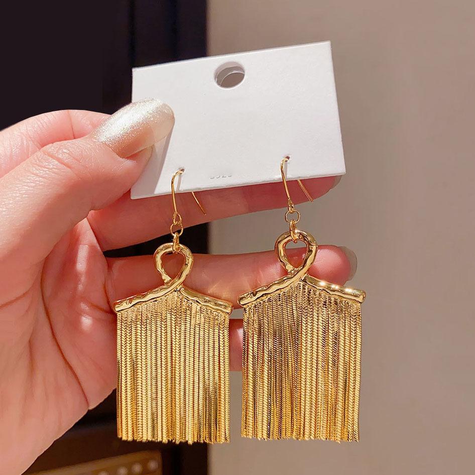 

Exaggerated long fringed earrings, fashionable, simple and light luxury, high-end ear hooks, niche temperament, versatile and exquisite earrings