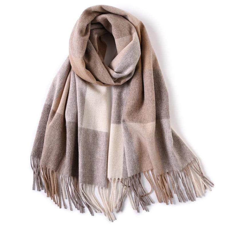 Milk camel pure wool scarf women's autumn and winter versatile thickened cashmere scarf new shawl dual-purpose