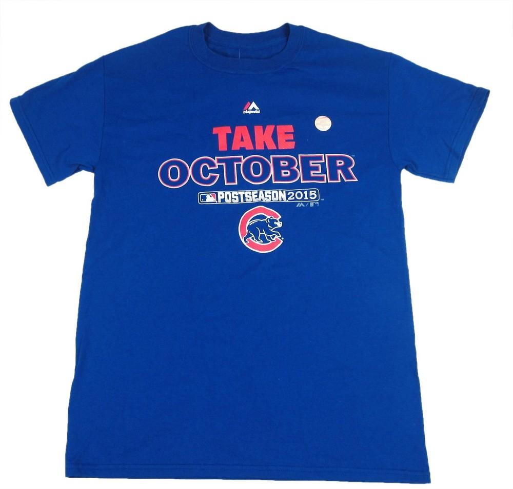 Majestic 2015 MLB Chicago Cubs Take October Youth M-XL Shirt 100% Cotton Unisex T-Shirt XXXXL