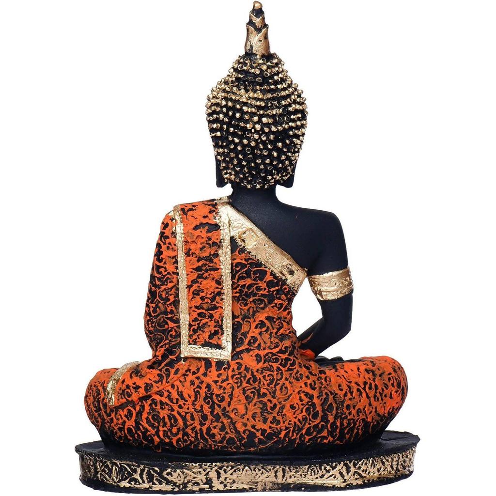 Meditating Buddha Statue For Home Decor Idol/Showpiece Decorative Showpiece - 17 Cm  (Polyresin, Orange)