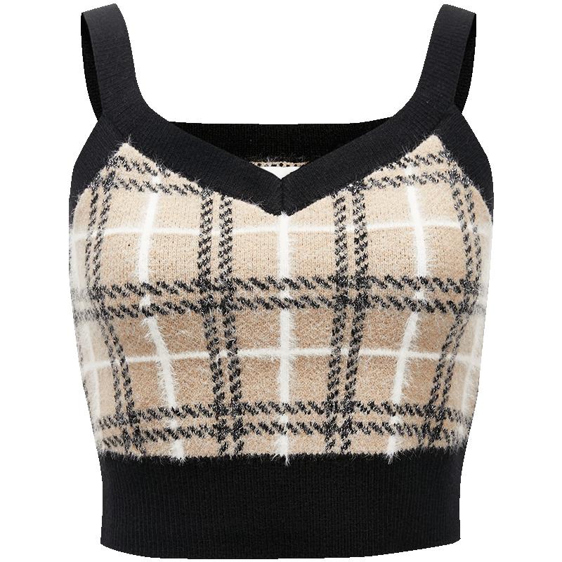 VEROMODA Women s Plaid V-Neck Knit Camisole M