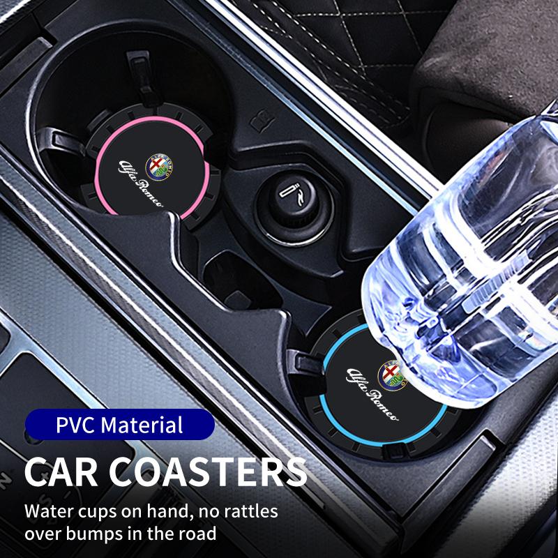 Car Stickers For Alfa Romeo 2Pcs Car Silicone Coaster Anti-Slip Water Cup Drink Mat For Alfa Romeo Giulia Stelvio Giulietta 156