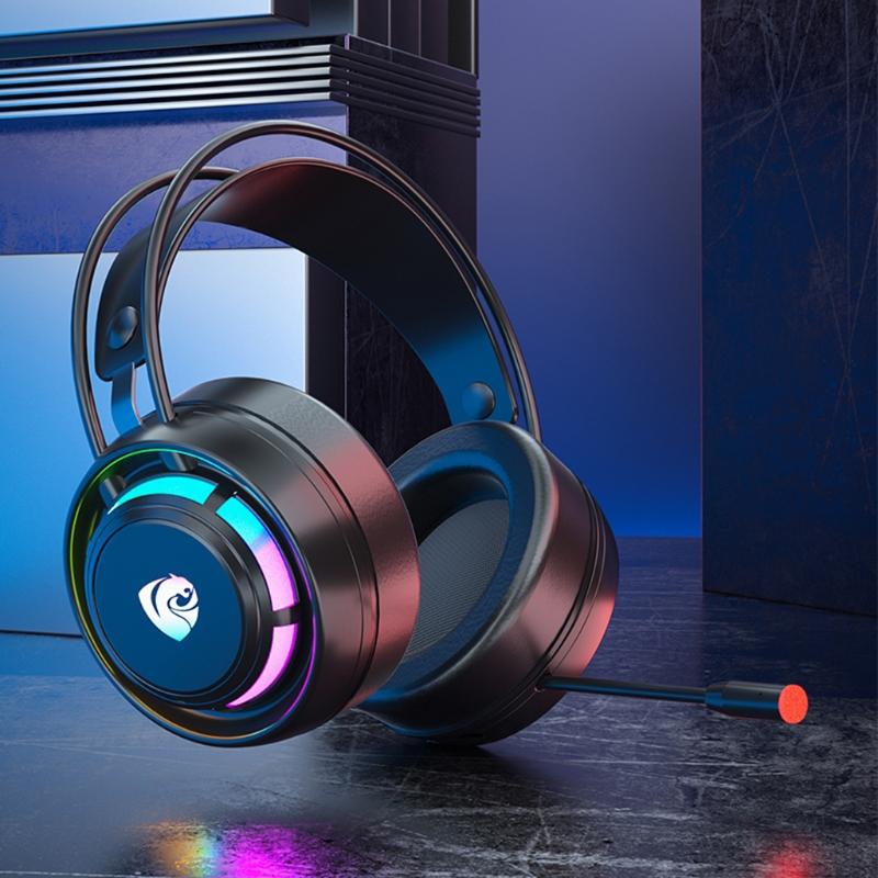 RGB Light Gaming Headset Surround Stereo Sound Earphone Soft Earmuffs Powerful Ergonomic Design Comfortable to Wear