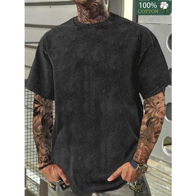 European Size Men's Heavyweight Vintage Washed Cotton T-Shirt - Oversized Y2K Cyberpunk Streetwear with Turquoise Brain & Heart Print,Hip-Hop Shirt