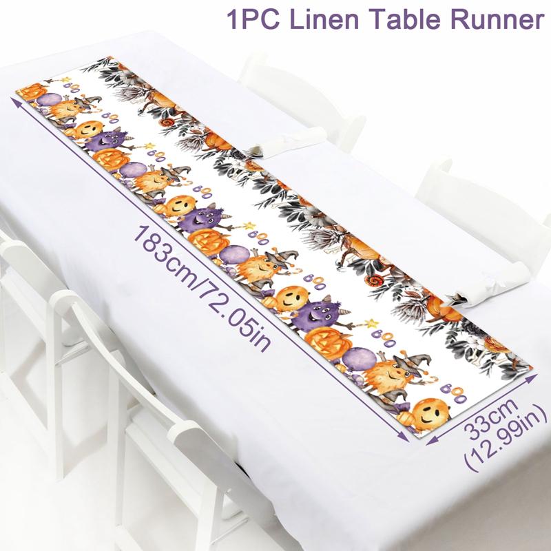 Halloween Party Linen Table Runner Happy Halloween Decoration For Home Kids Trick Or Treat Pumpkin Bat Horror Party Supplies