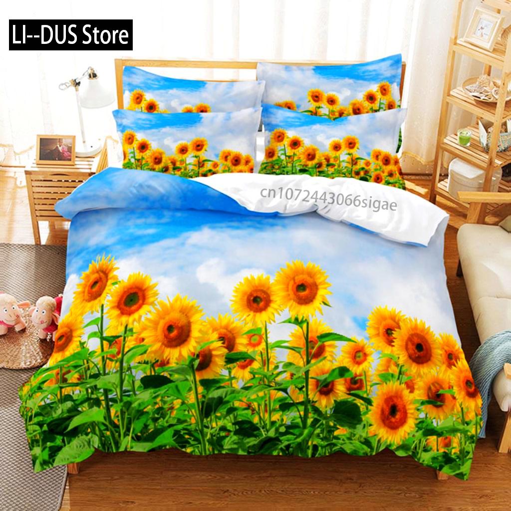 

Comforter Sunflower Rural Landscape Flowers Theme Bedding Set For Women Girls Bedroom Festival Gifts Decoration Comforter (quilt)-EU Single(135*200cm)3pcs