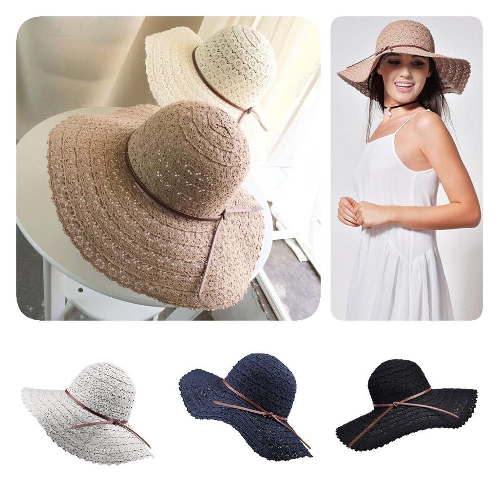 Floppy Foldable Ladies Women Straw Beach Sun Hat With Wide Brim For Summer Travel