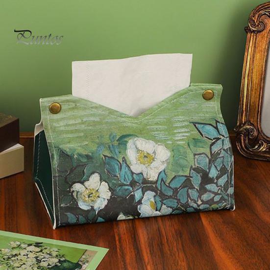 Space Saving Paper Holder PU Leather Tissue Box Cover with Wild Rose/Sunflower Pattern, Foldable Desktop Organizer, Napkin Case, Facial Organizer