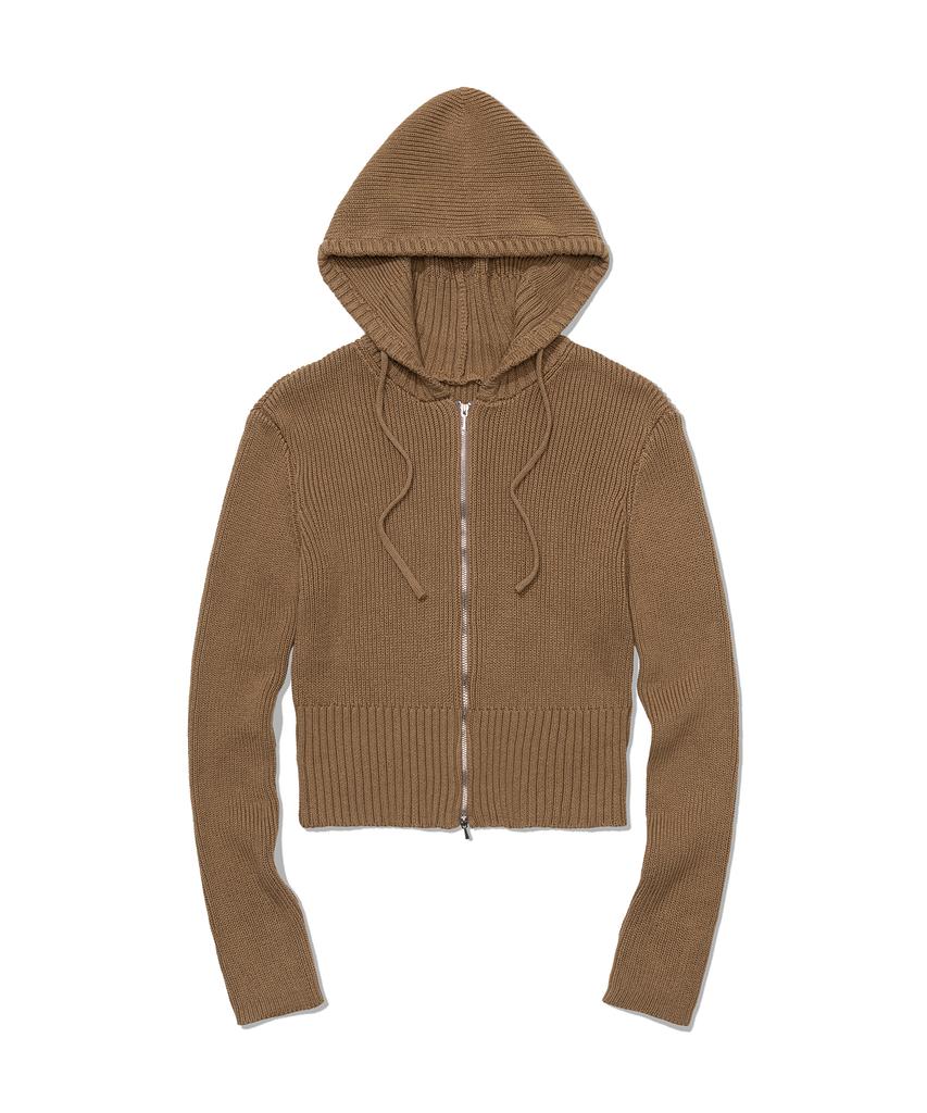 Felpa con cappuccio e zip in maglia a coste MOAA (Marrone)