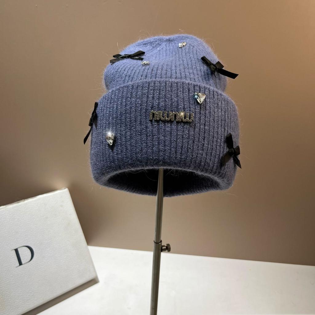 High-end Knitted Hat with Bowknot Fashionable and Warm Earflap Beanie for Women