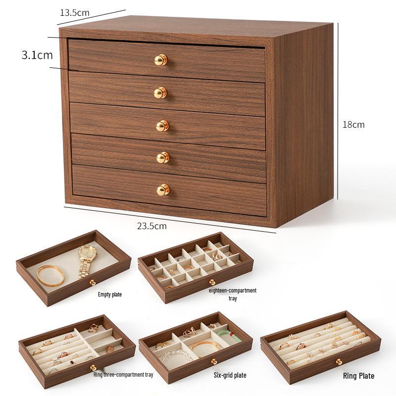 Elegantní vícevrstvá dřevěná šperkovnice s velkou kapacitou na náhrdelníky, náramky a prsteny
