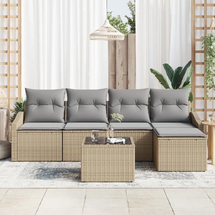 VidaXL Ensemble de Canapé de Jardin 6 Pièces avec Coussins Noir Poly Rattan 3346690
