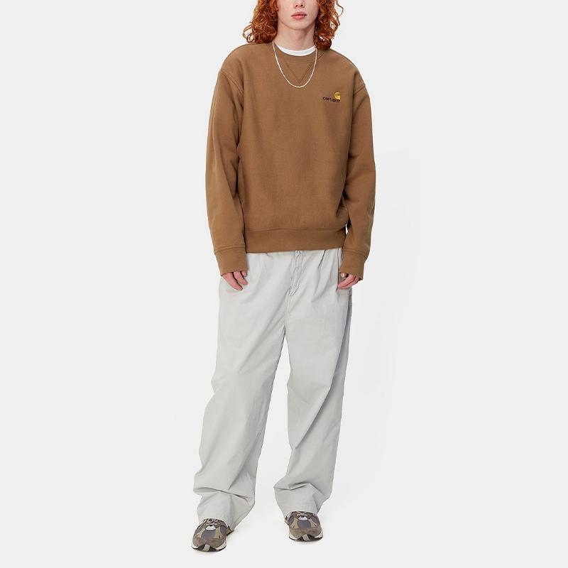 Carhartt WIP SS24 American Script Sweat Loose Fit Crewneck Embroidered Logo Long Sleeve Sweatshirt Unisex sweatshirt Light-Brown I025475-HZ-XX